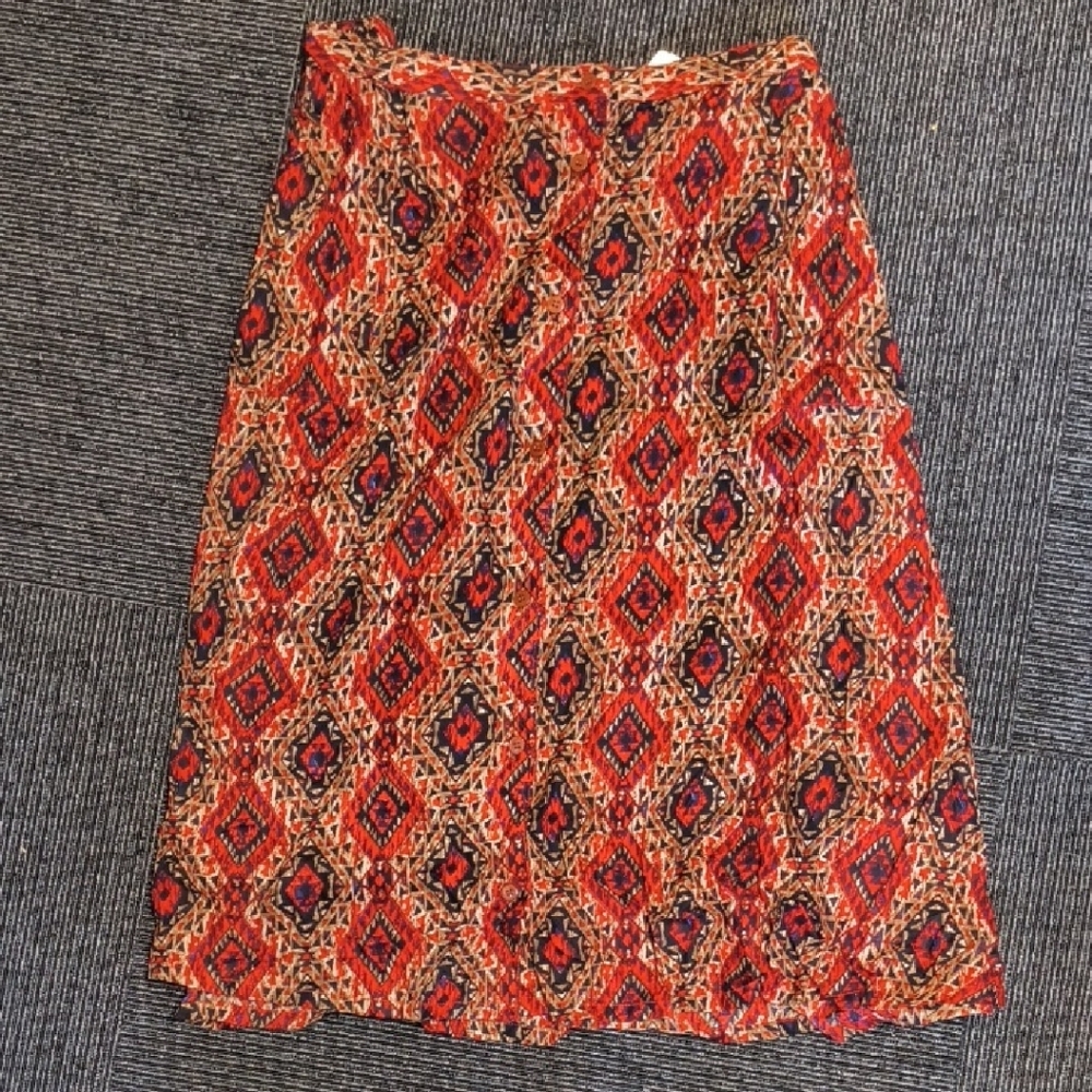 French Laundry Red and Black Patterned Midi Skirt